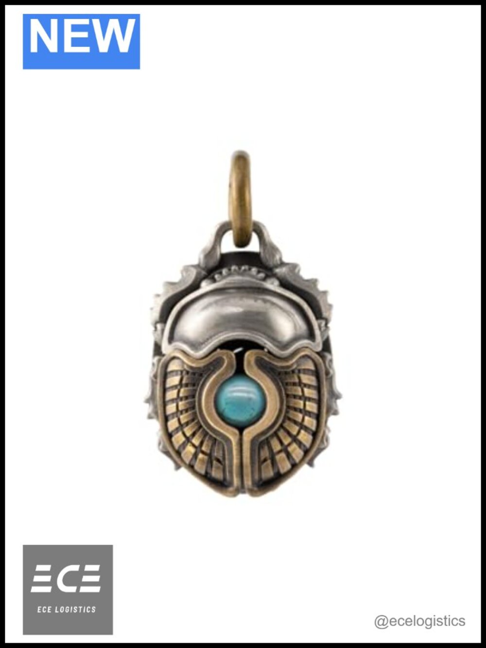 Brass White Bronze Scarab Pendant Necklace Egyptian Spiritual